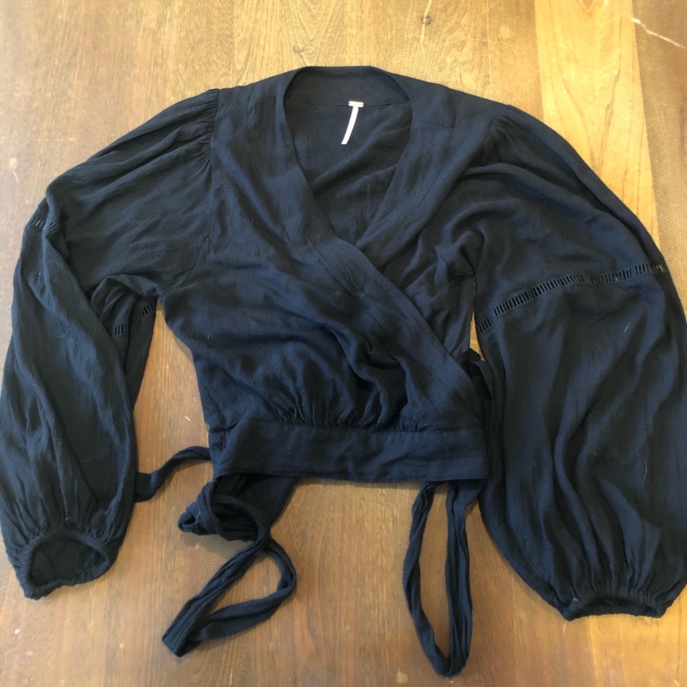 Free People Black Wrap Top - M